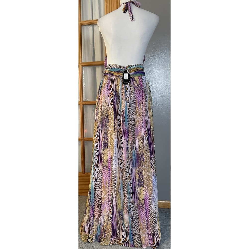 Halter Neck Maxi Dress XL Backless High Slit Purple Gold Prom Pageant Sexy Party - Picture 3 of 10